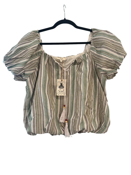 Easel Los Angeles Tops - NWT Easel Striped Peasant Blouse with Tassel Tie